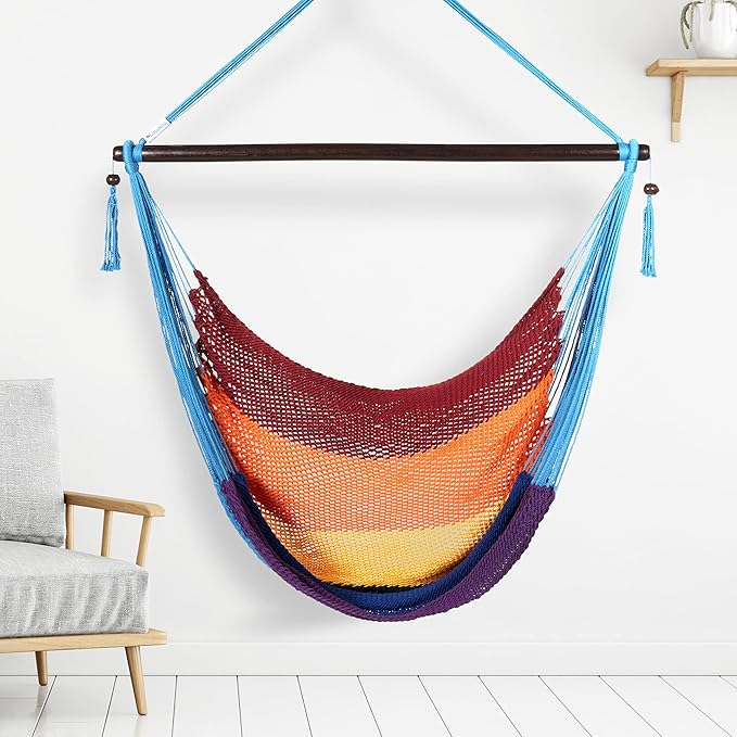 Large Caribbean Hammock Chair - 48 Inch - Polyester - Hanging Chair - Rainbow