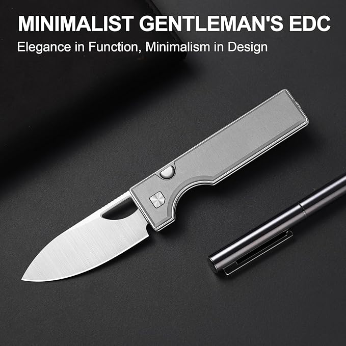 Kizer Little Ringbo Pocket Knife 2.95 AEB-L Steel Drop Point Folding Knife with Gray Aluminum Handle Thumb Hole Opener Button Liner Lock EDC knives for Camping Hiking V3708A1