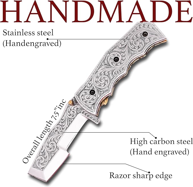 PAL 2000 KNIVES Custom Handmade D2 Steel Folding Pocket Knife - Custom 3D Hand Engraved 9773
