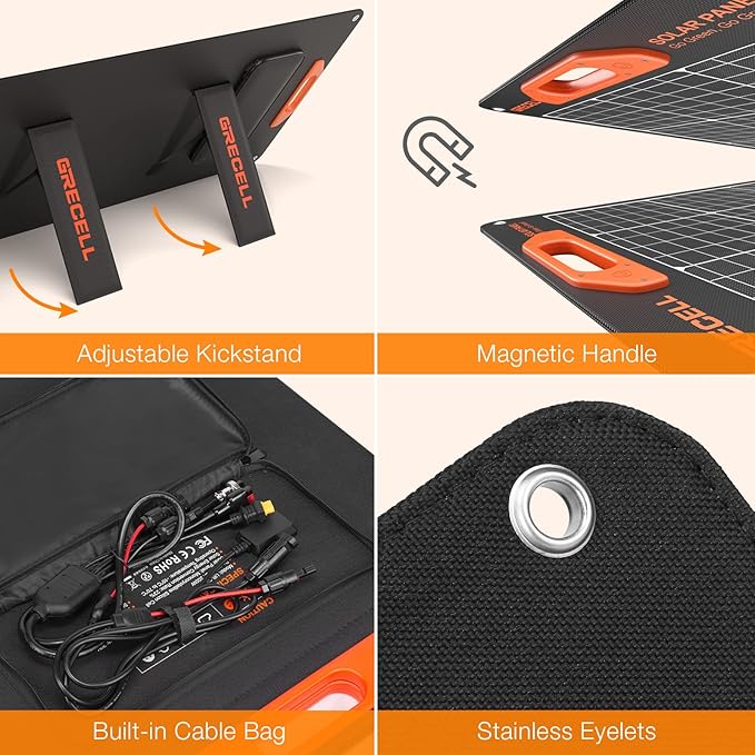 200W Portable Solar Panel for Power Station Generator 12V/24V Flexible Foldable Solar Panel Kit Lightweight High-Efficiency Solar Charger Power Backup for Outdoor Van Camper Boat Caravan Off-Grid