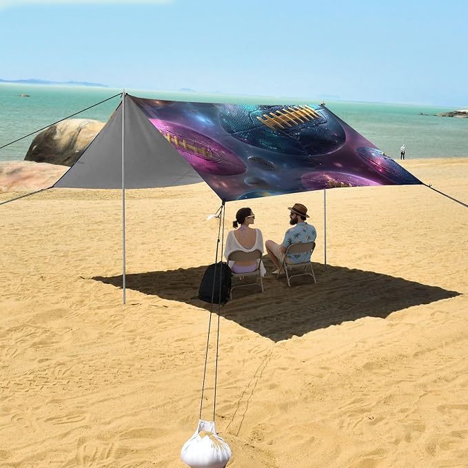 ALAZA Rugby Pattern Beach Tent Sun Shelter Portable Canopy Sunshade for Outdoor Camping Picnics Backyard Fun 10x9 ft