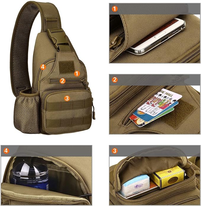 HUNTVP Small Tactical Sling Chest Pack Bag Molle Daypack Backpack Military Crossbody (Type2-Camo)