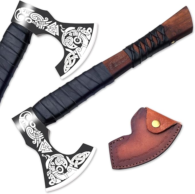 Norse Viking Axe - Bearded Hatchet for Camping Throwing and Woodworking | Berserker Hand Axe Gifts for Men | Viking Gifts Tomahawk Tool for Him Christmas Anniversary Birthday Gift for Him/Her