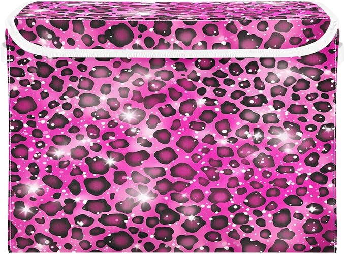 Leopard Gradient Glitter Decoration Sequins Peach Purple Storage Box with Lid Stackable Fabric Storage Large Storage Bins