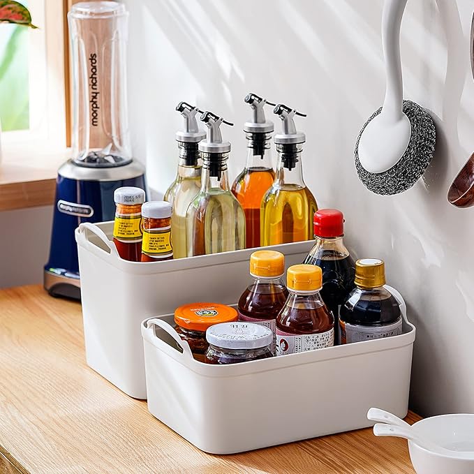 ANMINY 5PCS Plastic Storage Bins Containers with Lids Large Storage Organization Bins Boxes Lidded Plastic Storage Baskets for Closet Shelves Desktop Wheat Lids 2M + 3S