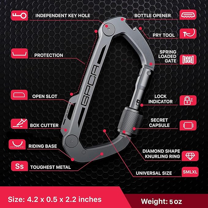 GPCA Carabiner Multitool - Carabiner Heavy Duty Key Clip for Keys Bottle Opener Screwdriver Box Cutter Ruler Keychain Clip Keychain Organizer EDC Gear for Camping &amp Hiking - Gifts for Men