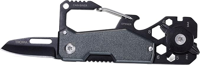 Troika TOOLINATOR KTL25/TI Mini Tool with 10 Functions Knife Keyring (Wire Loop) with Carabiner Bottle Opener Stainless Steel/Aluminium Original
