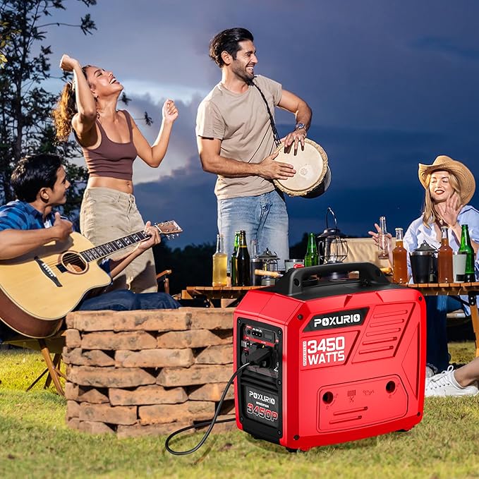 3450-Watt Dual Fuel Inverter Generator for Home Use 1.6Gallon Large Fuel Tank Up to 8.3 Hours Use 120V Gas Powered Generator Super Quiet Red