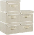 Fabric Storage Bins Cube Organizers with Flip-Top Lid and HandlesStorage Boxes for Organizing HomeOfficeand ClosetGrey and Beige5 Pack 10.2 X 7.9 X 6.7 in
