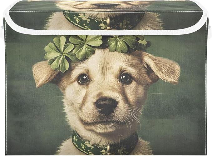 Storage Cube with Lid Little Cute Dog Print 16.5×12.6×11.8 IN Collapsible Large Capacity Foldable Storage Basket Bin Organizer
