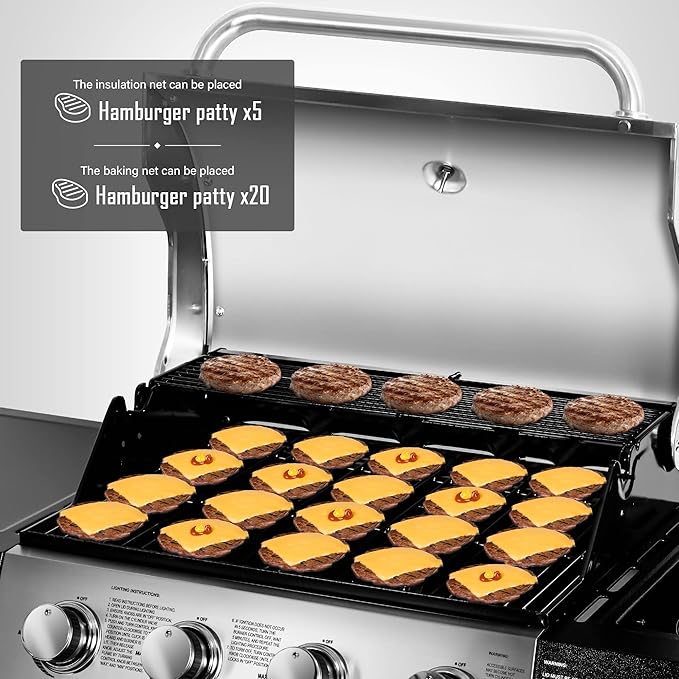 MASTER COOK 4+1 Burners Gas Grill 518 Sqin Cooking Area 52000 BTU Propane Grill with Side Burner Stainless Steel Cabinet Grill Silver &amp Black