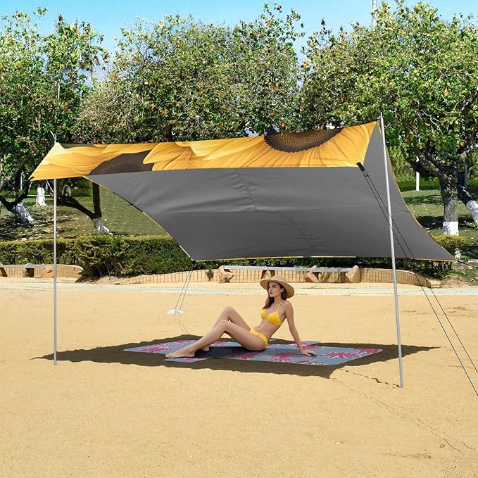 ALAZA Stylish Yellow Sunflower Beach Tent Sun Shelter Portable Canopy Sunshade for Outdoor Camping Picnics Backyard Fun 10x9 ft