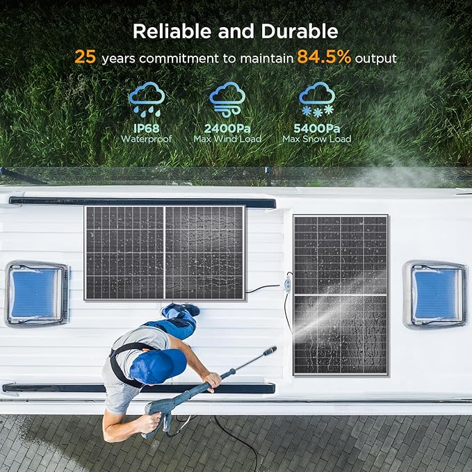 N-Type 16BB 200W Bifacial Solar Panel 200 Watt Solar Panel for 12V Battery Systems 25% High Efficiency Dual-Module Parallel Anti-Shade Design for RV Van Marine Home Rooftop Off-Grid