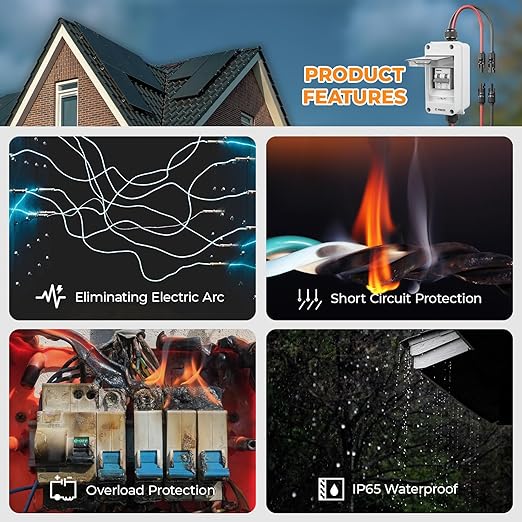 Solar Panel Disconnect Switch 400V DC/AC 20A PV Disconnect Switch Outdoor IP65 More Space Quick Installation for Solar PV Array Homes Battery (400V 20 Amp)