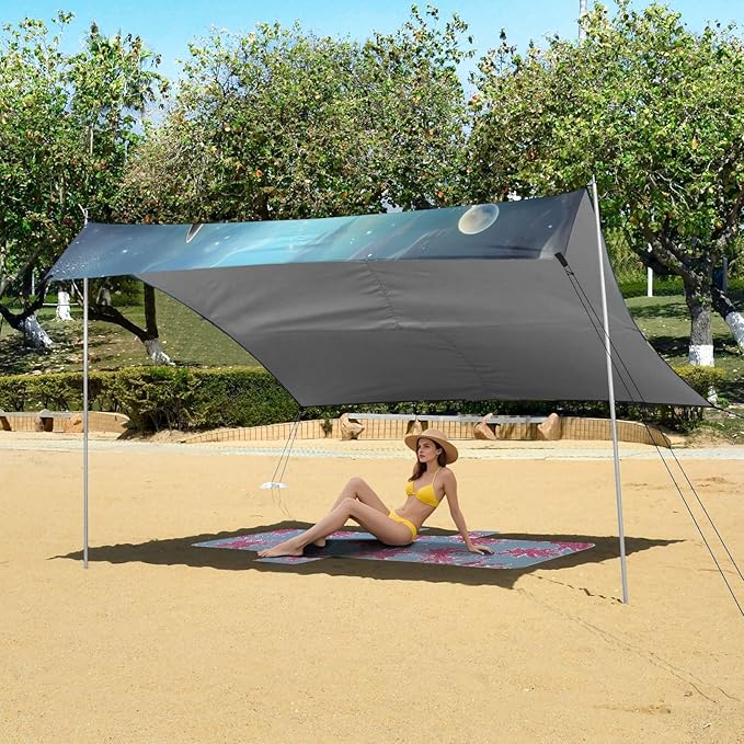ALAZA Cow Portrait Cartoon Space Beach Tent Sun Shelter Portable Canopy Sunshade for Outdoor Camping Picnics Backyard Fun 10x9 ft