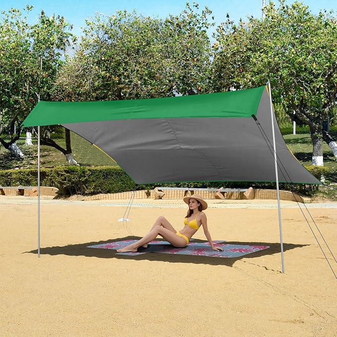 Jamaica Flag Beach Tent UPF50+ Protection Easy Setup Shade Sun Shelter with Sandbags Sand Shovel Poles for Backyard and Camping