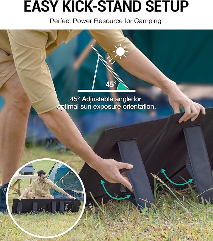 BLAVOR 120W Portable Solar Panel PD45W QC3.0 Fast Solar Charger DC18V 6.67A USB A&ampC Output Compatible with Power Stations Solar Generators Phones Tablets for RV Camping Off-Grid Road Trips