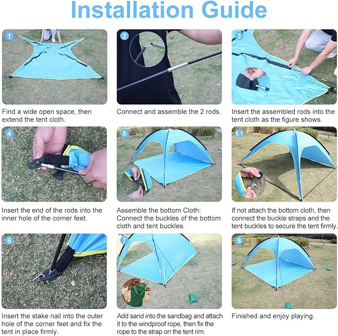 Beach Tent Sun Shelter for 4-6 Person Portable UPF 50+ UV Protection Sun Shade Shelter Easy Setup Waterproof Beach Shade Canopy with with Carrying Bag Lightweight Outdoor Tent
