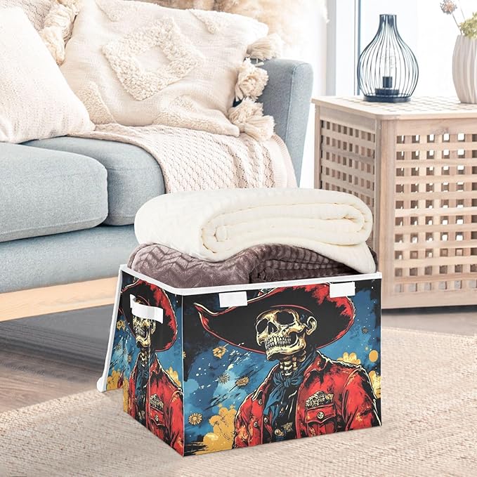 AIXIWAWA Lidded Storage Cube (Anime Skull Cowboy) Fabric Foldable Closet Bins with Flip Lid and Handles Organizer Basket Container 16.5 x 12.6 x 11.8 IN