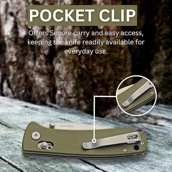 Rite Edge SZCO 4.25 Folding Pocket Knife with Rolling Lock – 8Cr13 Stainless Steel Blade Green G10 Handle EDC Folding Knife with Pocket Clip – Tactical Pocket Knife for Men &amp Women for Camping