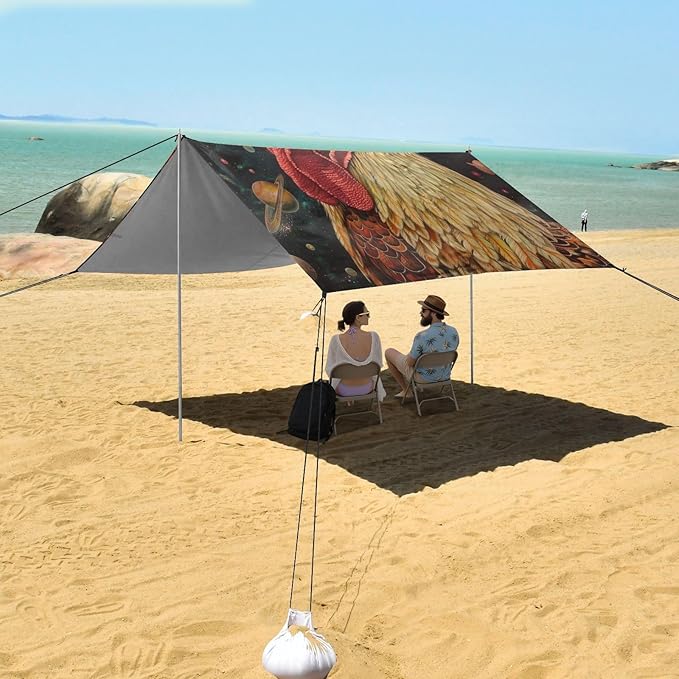 ALAZA Rooster Space Beach Tent Sun Shelter Portable Canopy Sunshade for Outdoor Camping Picnics Backyard Fun 10x9 ft