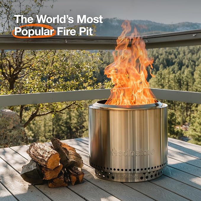 Solo Stove Bonfire Amazon Exclusive | Smokeless Fire Pit Bundle with Stand Lid Shelter &amp Ash Pan | Ideal for 4–6 People | Stainless Steel Wood Burning Camping Pit – 19.5 Wide 34lbs
