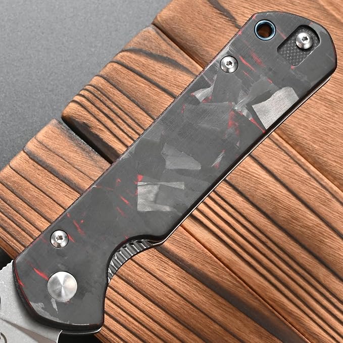 FF23 Folding Knife AUS-10 Steel Blade Carbon Fiber Handle with Pocket Clip for Men Women Outdoor Camping Fishing Working Survival(Red)