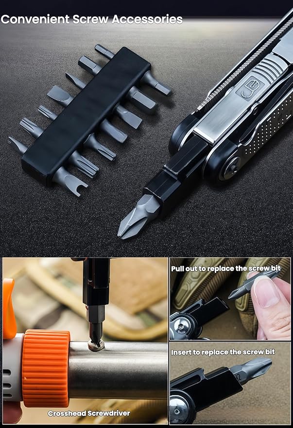 Multitool 20-in-1 Full-Size Lightweight EDC Multi-Purpose Pliers With Safety Locking Nylon Bag Tactical Gear Camping Knives &amp Tools Gift Ideas for Men (Silver)