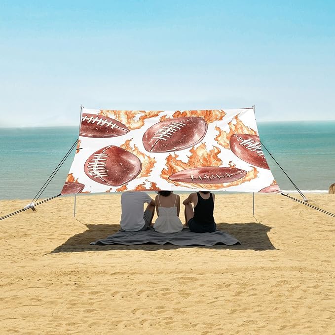 ALAZA Rugby Red Fire Pattern Beach Tent Sun Shelter Portable Canopy Sunshade for Outdoor Camping Picnics Backyard Fun 10x9 ft