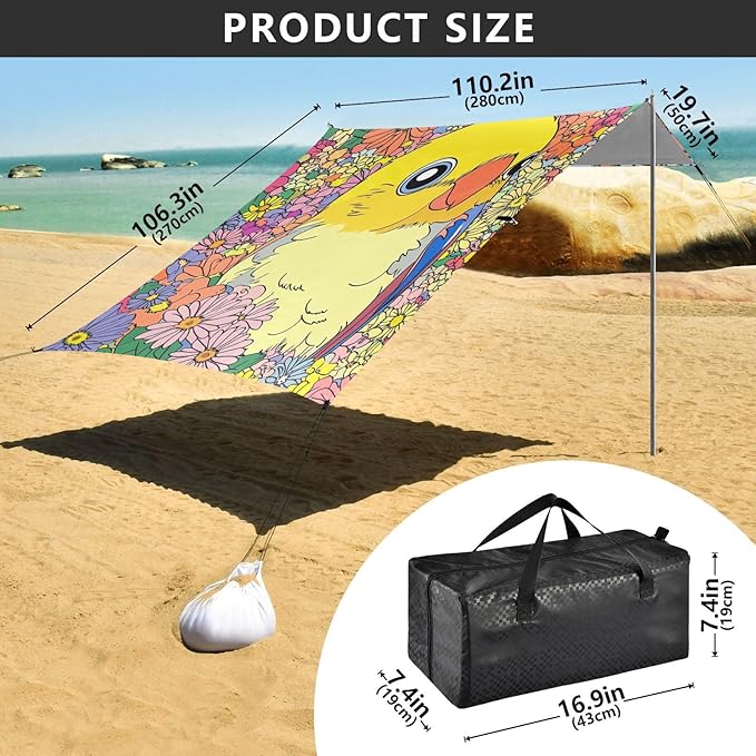 Cute Lovebird1 Beach Cabana Tent UPF50+ Protection Lightweight Sun Shelter with Sturdy Poles Sandbags and Shovel for Camping Trips Fishing Backyard Fun or Picnics