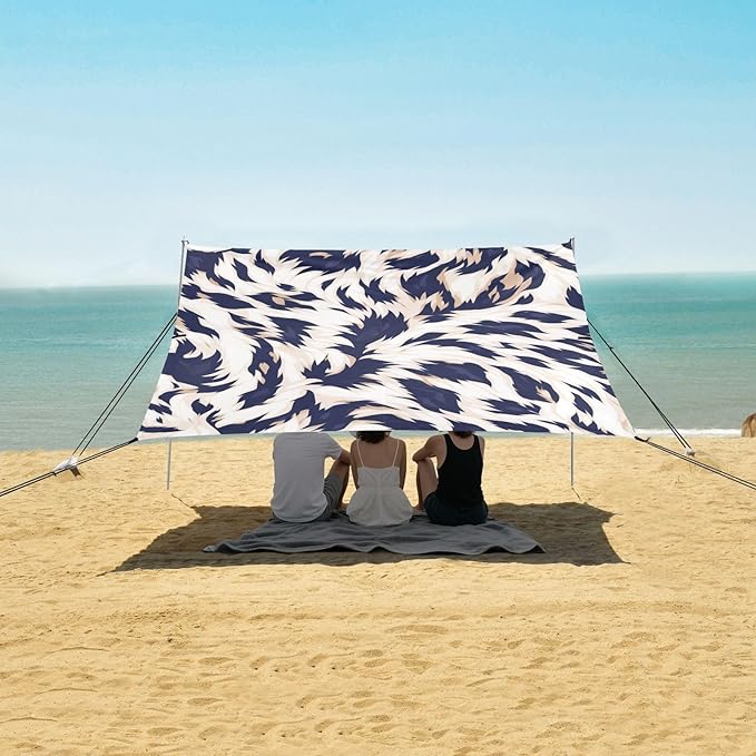 Animal Print Style Aliceblue Stable Beach Tent UPF50 Waterproof Shade Sun Shelter with Sand Shovel for Camping Trips Fishing Backyard Fun or Picnics