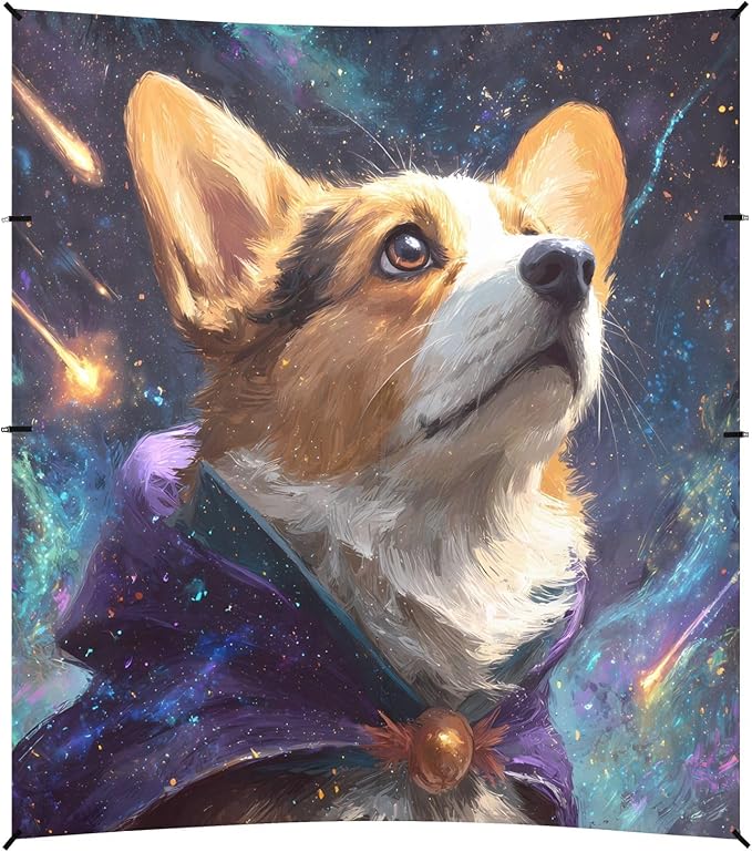 ALAZA Corgi Dog Starry Sky Beach Tent Sun Shelter UPF50+ Protection Beach Shade Canopy w/ 4 Sandbags for Outdoor Camping Fishing Backyard Fun Picnic 10x9 ft