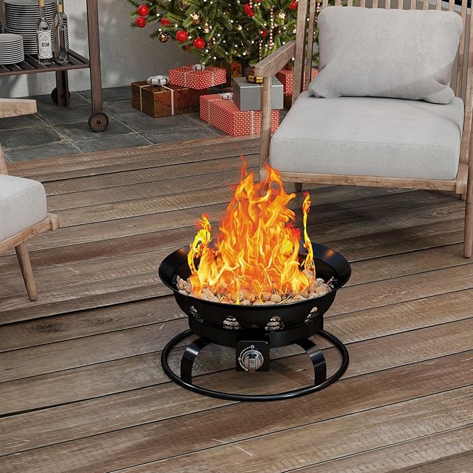 Giantex Portable Propane Fire Pit 21 Inch Smokeless Fire Bowl with Cover Natural Lava Rocks Tank Holder 58000 BTU Round Outdoor Gas Firepit for Outside Camping Patio Yard