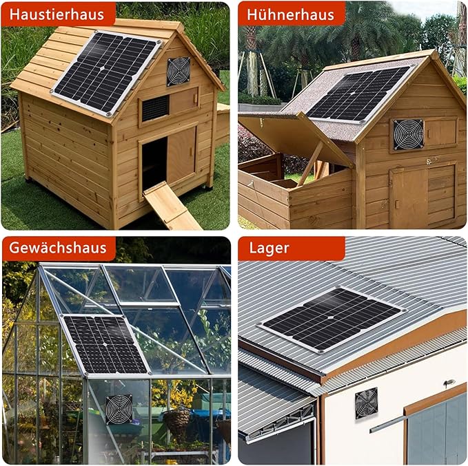 Solar Fan 12W Weatherproof Solar Panel with DC Fan for Small Chicken Coops Greenhouses Sheds Pet Houses Intake or Exhaust air