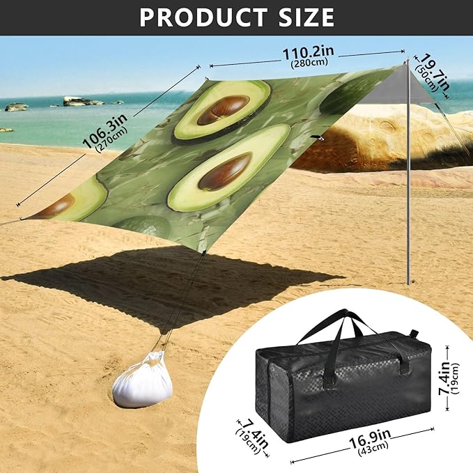 ALAZA Avocado Marble Background Beach Tent Sun Shelter Portable Canopy Sunshade for Outdoor Camping Picnics Backyard Fun 10x9 ft