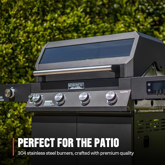Monument Grills 4+1 Liquid Propane Gas Smart BBQ Grill 4 Burners &amp 1 Side Burner Denali 425 with Smart Technology and Knob Controls Black