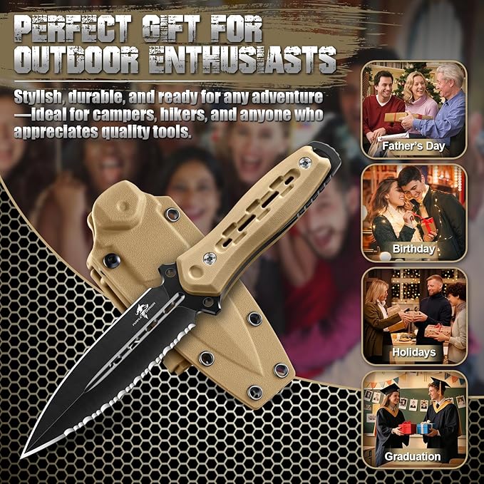 Purple Dragon Fixed Blade Knife with Kydex Sheath440C Steel Full Tang Outdoor Utility Knife with G10 Handle for Camping HikingBushcraft &amp Outdoor Use-Black-Brown