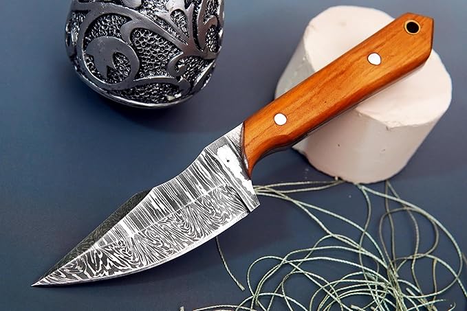 Fixed Blade Hunting Knives with Sheath | High Carbon Steel Outdoor Knife with Rosewood Handle | Tracker Camping Knife for Bushcraft Hiking &amp Adventure | With Handmade Belt (Brown Handle)
