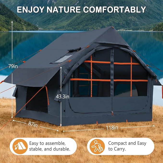 Inflatable Tents for CampingEasy Blow Up Tent with Hand Pump4 Seasons Waterproof Air Inflatable Camping Tent House for Family Weekend Camping