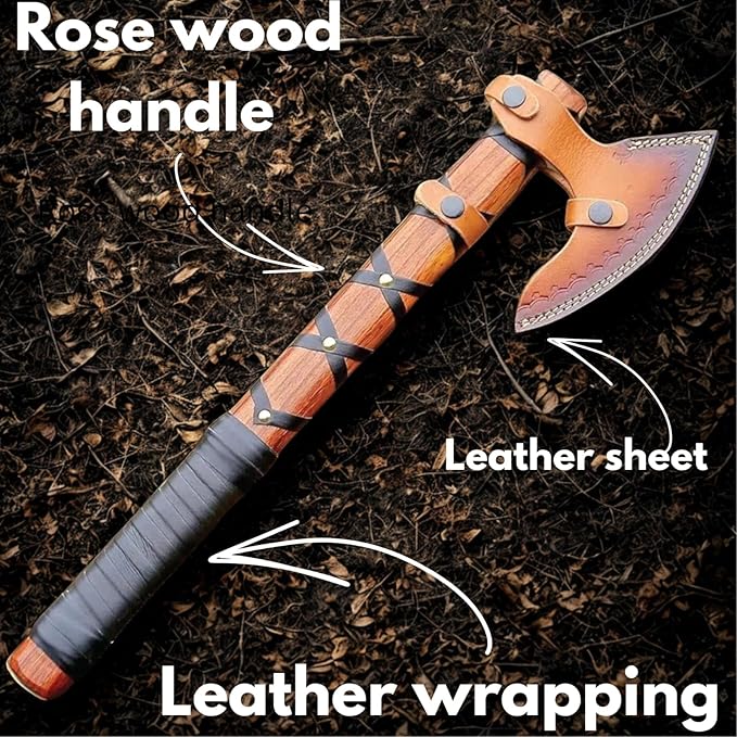 Viking Axe of Ragnar Lothbrok - Hand-Forged High Carbon Steel Sharp Blade with Rosewood Handle and Leather Sheath | Handmade Norse Bearded Axe for Hunting Camping | Vikings Hatchet Outdoor Axe