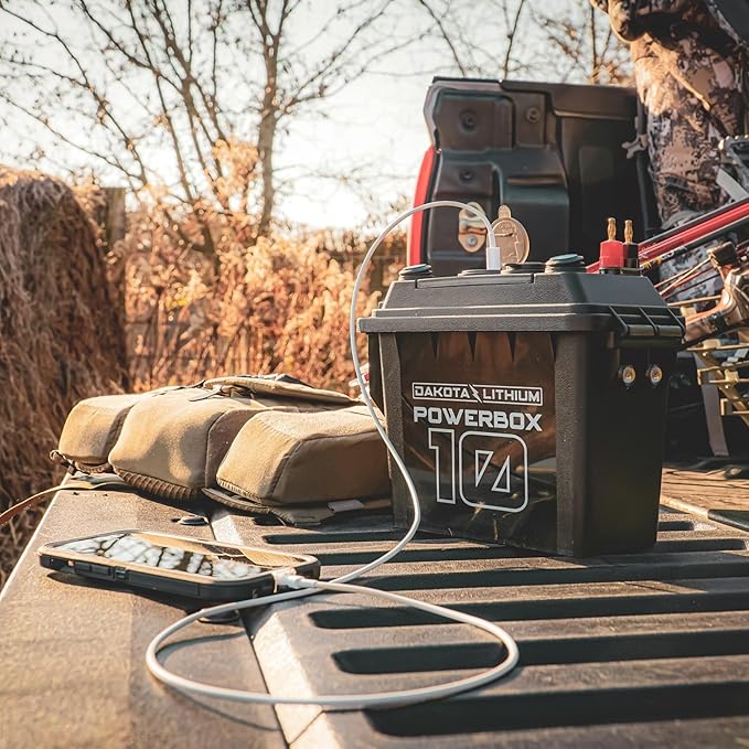 Dakota Lithium - Power Box with 12V 10Ah LiFePO4 Battery Included - 11 Year USA Warranty 2000+ Deep Cycle Battery Box with DC and USB Ports - Water/Shock Resistant - Camping Off Grid Marine Kayak