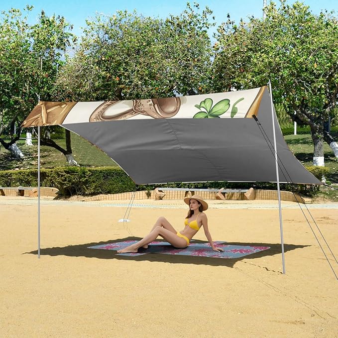 xigua St. Patrick's Day Beach Tent Sun Shelter with Carrying Bag - Silver Coated Oxford Fabric Beach Canopy for Beach Camping Fishing - Includes Windproof Ropes Sandbags &amp Stakes