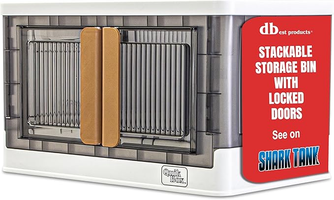 Quik Box - 8.5 Gallon Stackable Storage Bins with Doors &amp Wheels - Collapsible Organizer for Dorms Bedroom &amp Home - Durable Polystyrene - White