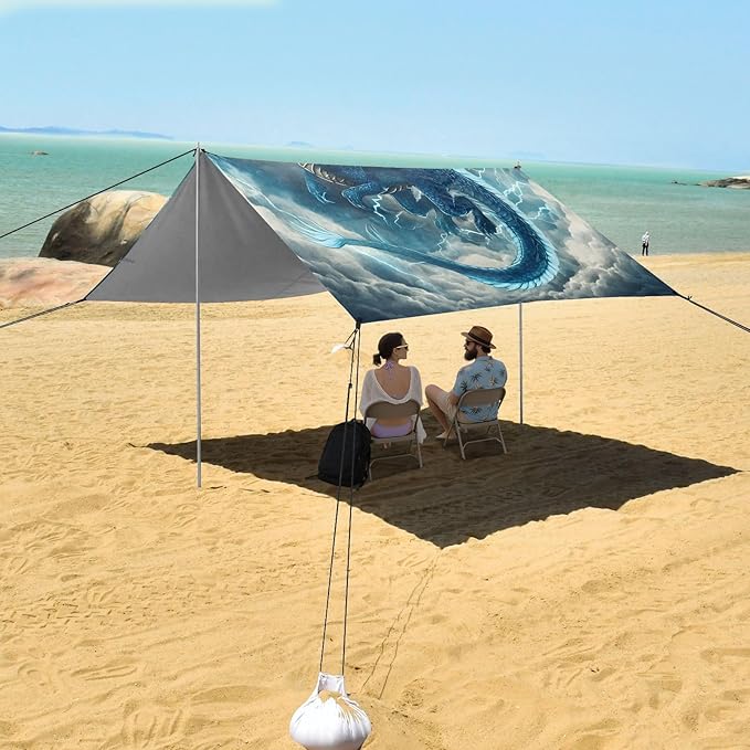 ALAZA Lightning Dragon Beach Tent Sun Shelter Portable Canopy Sunshade for Outdoor Camping Picnics Backyard Fun 10x9 ft