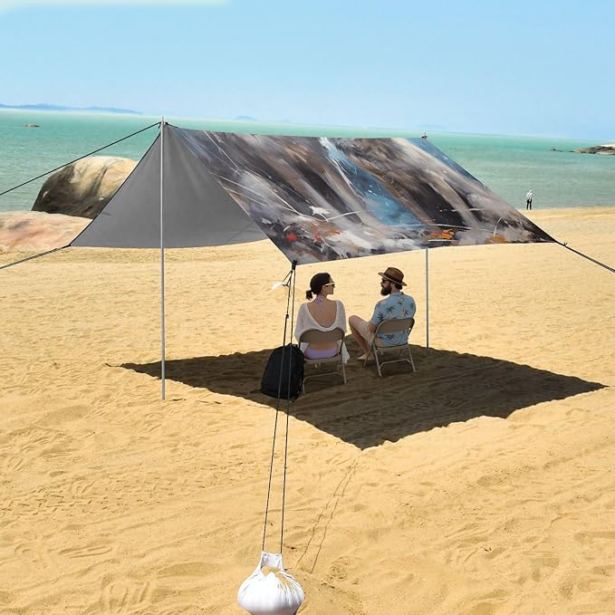 ALAZA Snow Two Wolf Huge Beach Tent Sun Shelter Portable Canopy Sunshade for Outdoor Camping Picnics Backyard Fun 10x9 ft