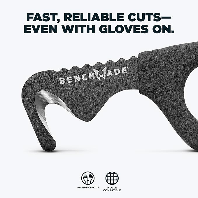 Benchmade - Hook Safety Cutter for Rescue and Tactical Use with Black Rubber Dipped Handle (7 BLKW)