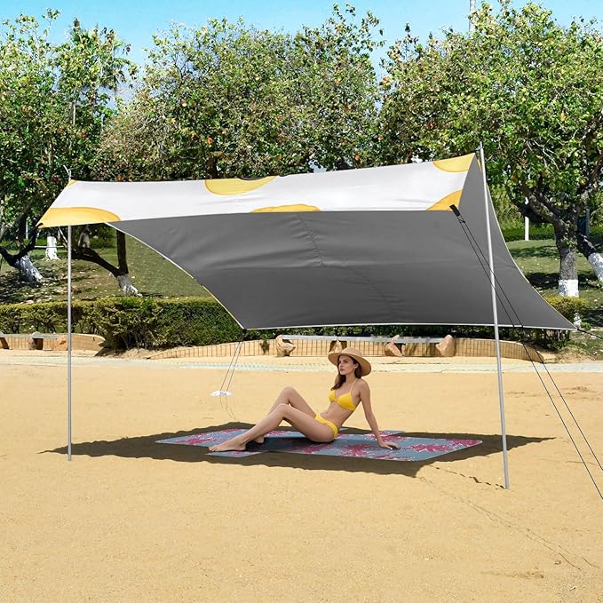 ALAZA Duck Sunglasses Beach Tent Sun Shelter UPF50+ Protection Beach Shade Canopy w/ 4 Sandbags for Outdoor Camping Fishing Backyard Fun Picnic 10x9 ft
