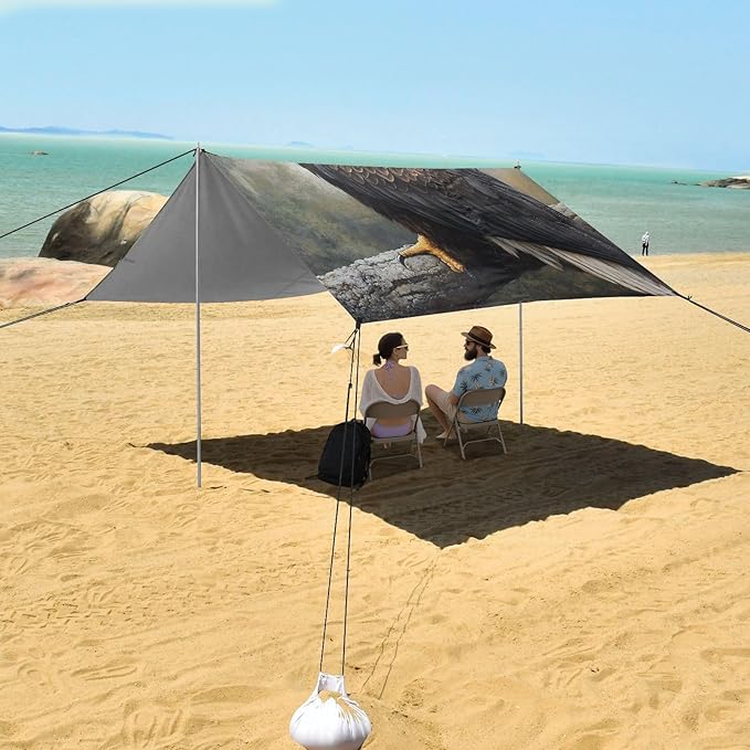 ALAZA Bald Headed Eagles on The Tree Beach Tent Sun Shelter Portable Canopy Sunshade for Outdoor Camping Picnics Backyard Fun 10x9 ft