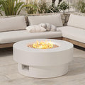 32.5 inch Outdoor Propane Fire Pit Table 50000 BTU Round Patio Fire Pit Table with Lid Waterproof Cover 10ft Gas Hose &amp Gas Tank Base Lava Rocks CSA Certified White