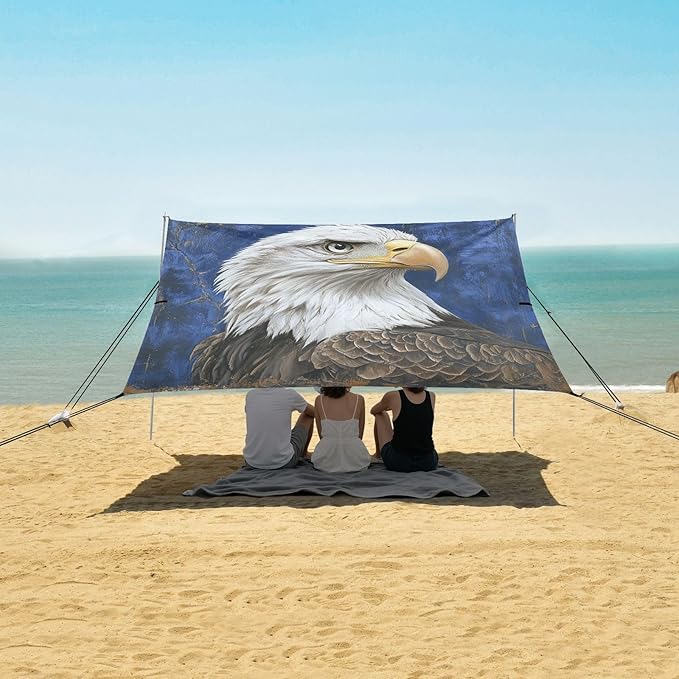 ALAZA American Bald Eagles on Blue Beach Tent Sun Shelter Portable Canopy Sunshade for Outdoor Camping Picnics Backyard Fun 10x9 ft